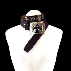 JUSTIN “BENT RAIL” Unisex Leather Belt With Equal Arm Cross Buckle